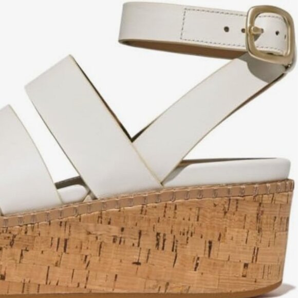 9.5 FitFlop Women's Eloise Suede Leather Cork Strappy Wedge Sandals Espadrille - Picture 3 of 9